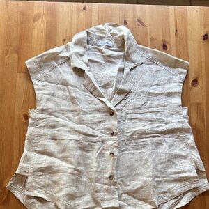 Neuflora Natural Linen Sleeveless Button Down Shirt